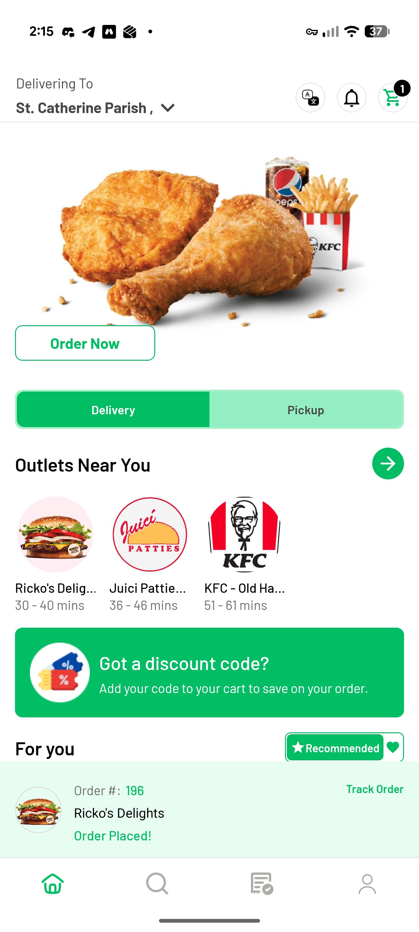 Jaber app — home screen